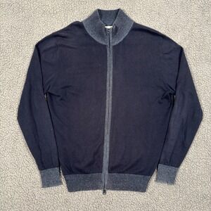 Scott James Sweater Mens Medium Navy Blue Cotton Cashmere Full Zip Mock Neck